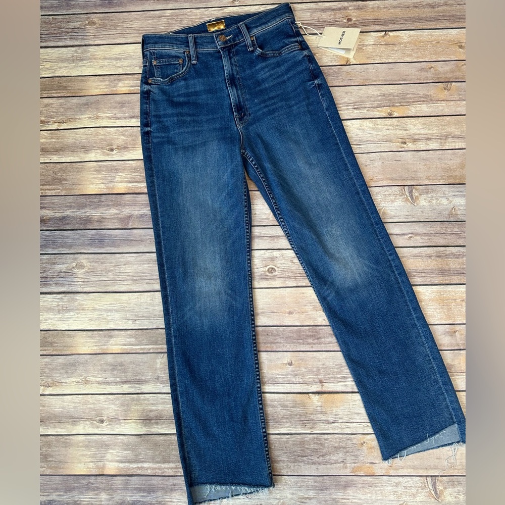 MOTHER  High Waisted Rider Ankle Step Fray Jeans in Over The Top size 28 - Picture 4 of 11